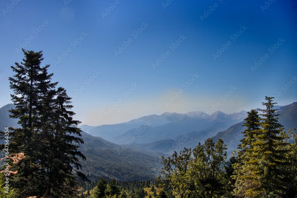 Fototapeta premium Mountain peak in Elati Trikala. Koziakas or kerketion mountains. Picture taken from Vlacha village.