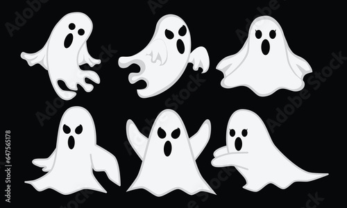 vector graphics of a white ghost with various expressions