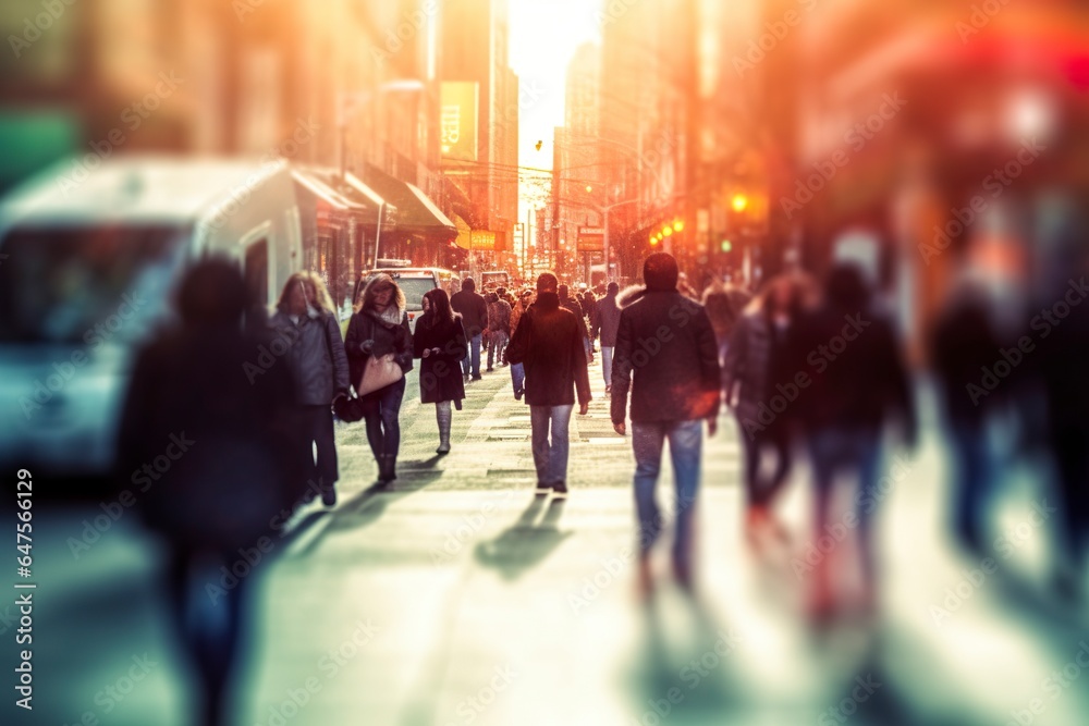 Blurred business people walking in the city scape.