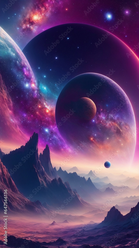 Fototapeta premium night sky and colourful planets and stars