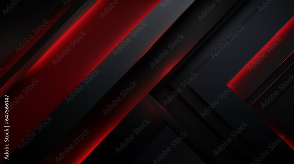 Corporate modern dark black and red abstract background. Color gradient. Geometric shape. Lines, stripes at different angles. 3d effect. Futuristic. Web banner. Wide. Panoramic design. Generative AI - obrazy, fototapety, plakaty 