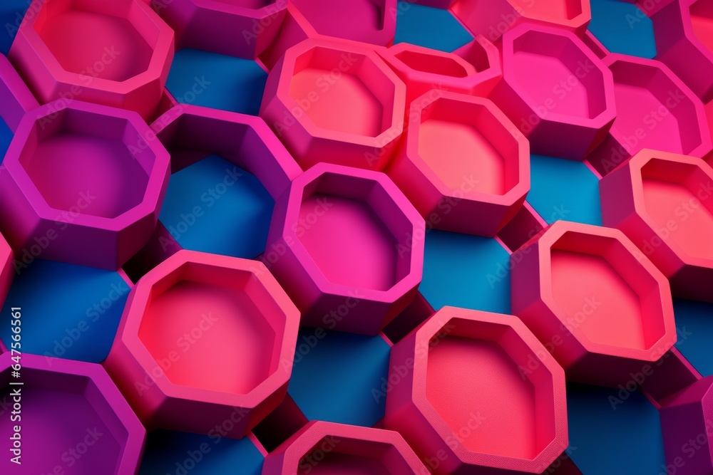 abstract hexagon pattern, blue pink purple color spectrum colors 
