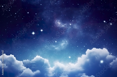 Space of night sky with clouds and stars.