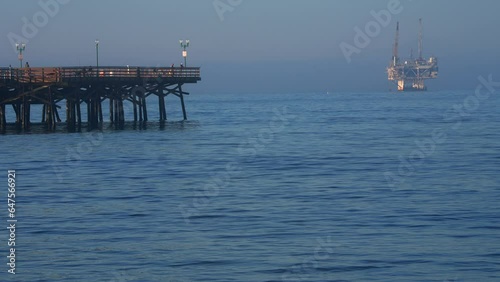 Oil rig platform off of Seal Beach Pier in California