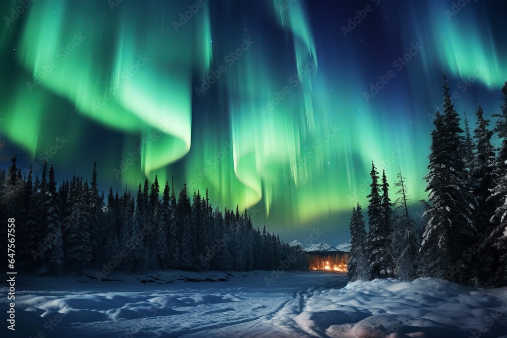 A stunning view of the Northern Lights dancing in the night sky. 