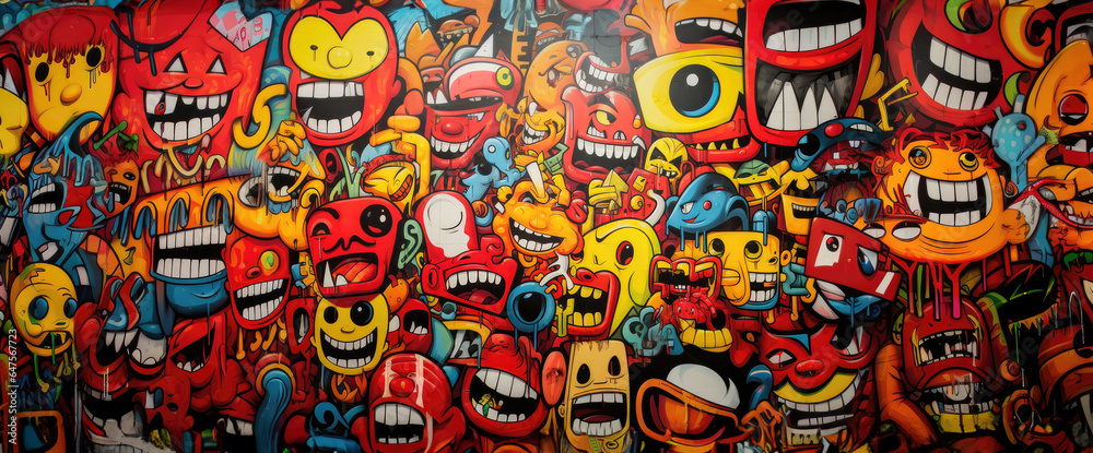 Colorful graffiti wall with bold characters