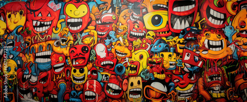 Colorful graffiti wall with bold characters