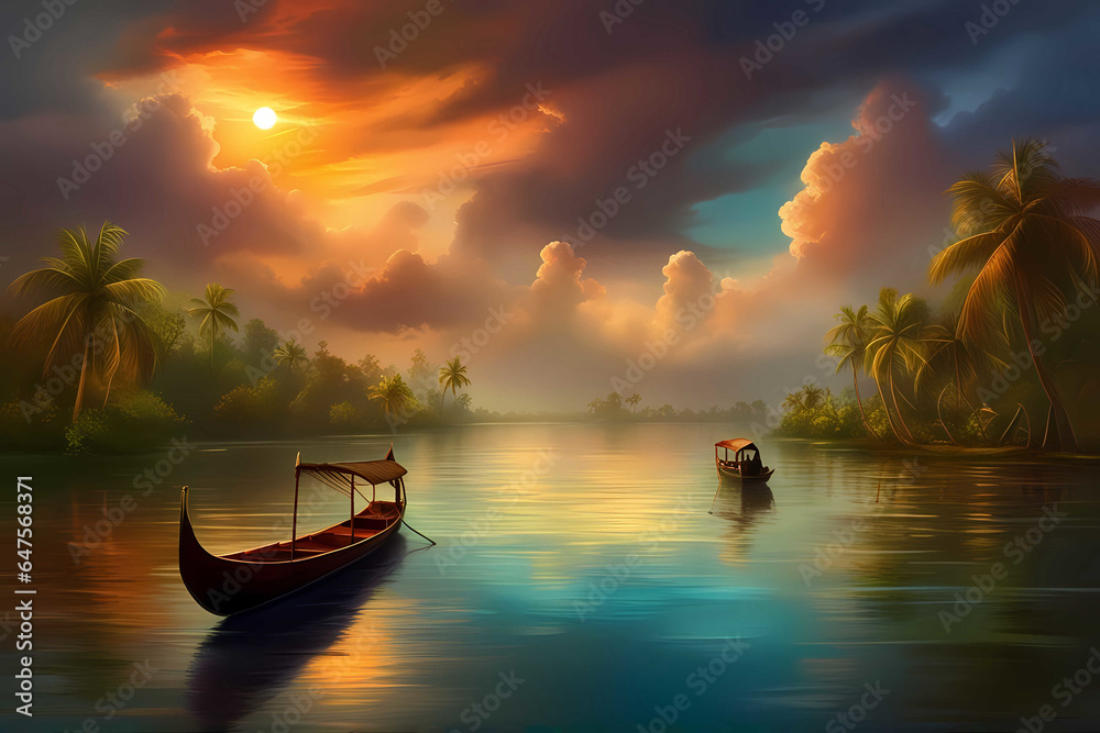 Boats sailing over kerala backwaters.