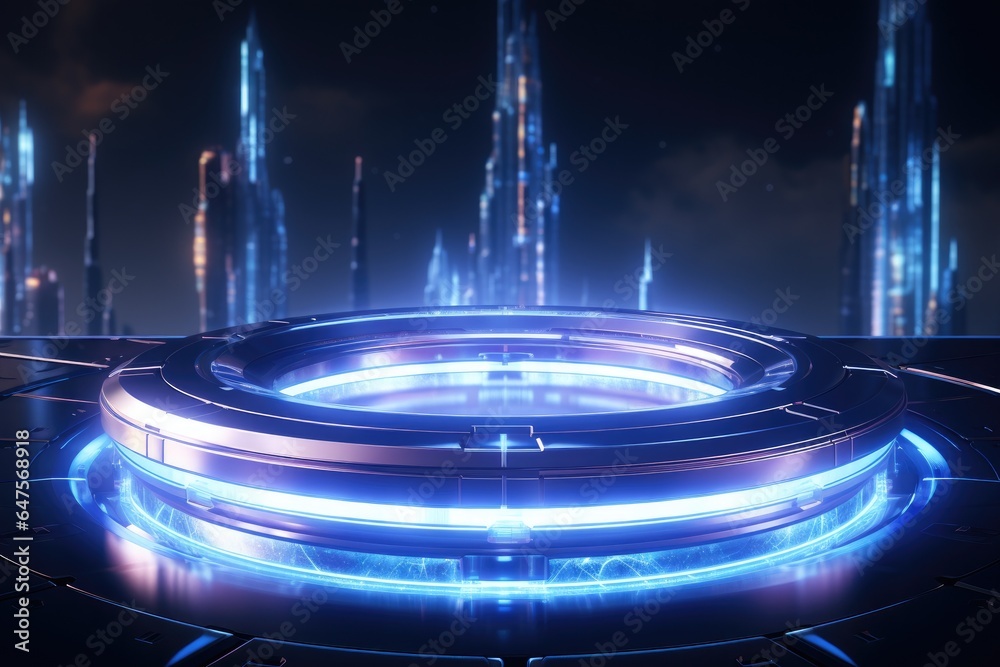 Abstract technology hud interface hologram elements neon lights, circle percent vitality innovation on hi tech future design. Generative AI Abstract technology hud interface hologram elements neon lights, circle percent vitality innovation on hi tech future design. Generative AI