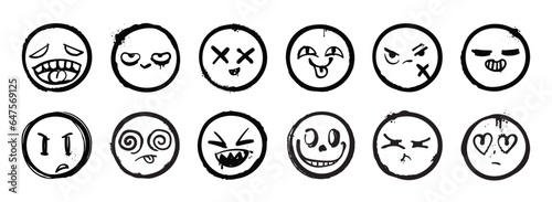 Set of graffiti face spray paint vector. Collection spray face emotion of smile face, angry, sad, cunning, happy, funny, silly. Design illustration for decoration, card, sticker. banner, street art.