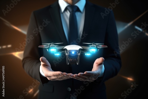 Businessman hold futuristic drone in hands