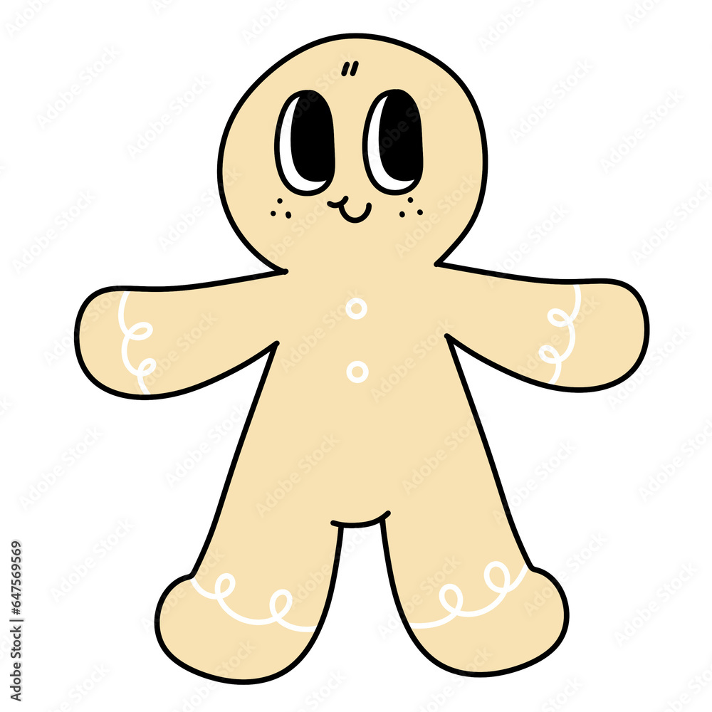 Obraz premium ginger bread Merry Christmas and Happy New year trendy retro groovy cartoon doodle style element 