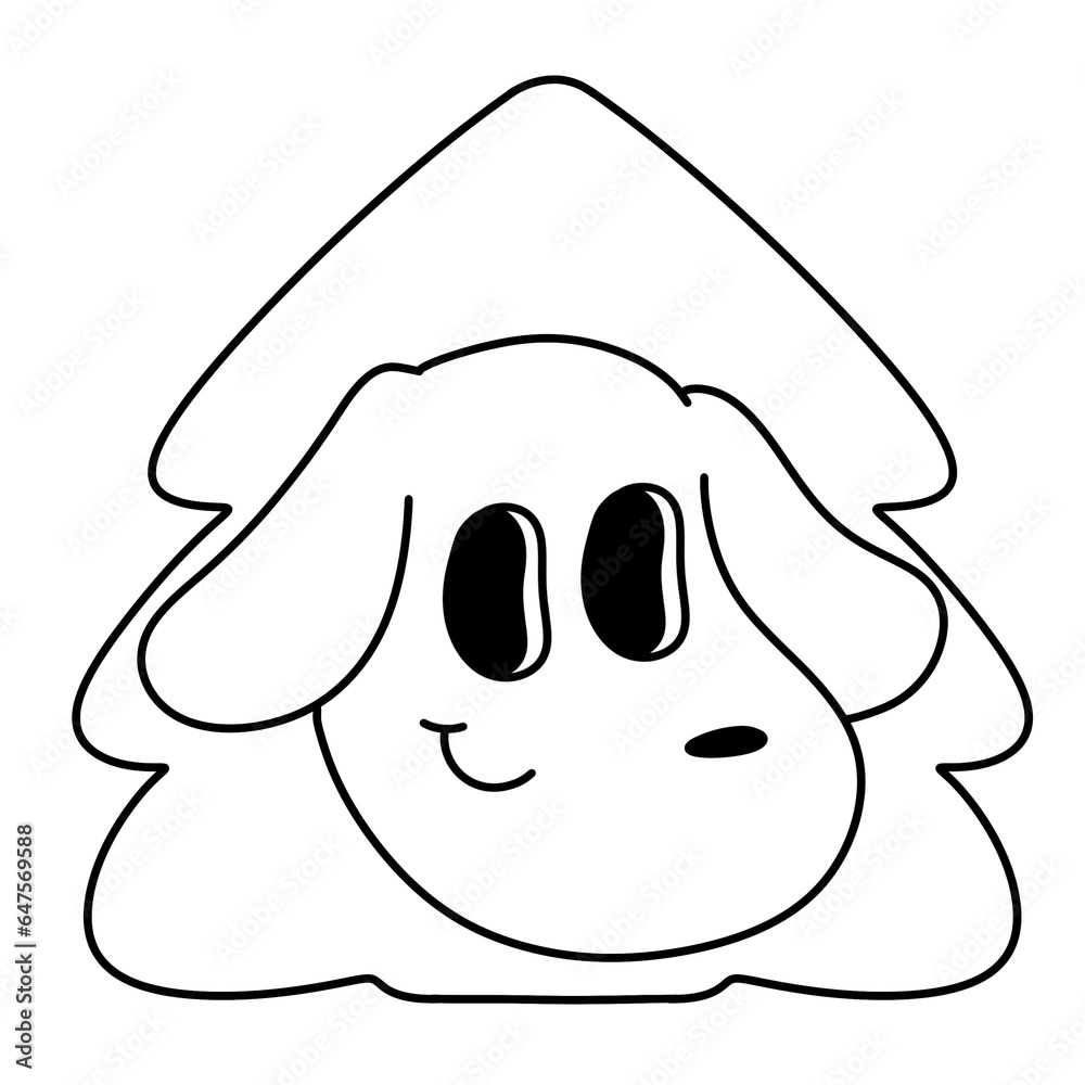 christmas tree dog outline Merry Christmas and Happy New year trendy retro  groovy cartoon doodle style coloring element