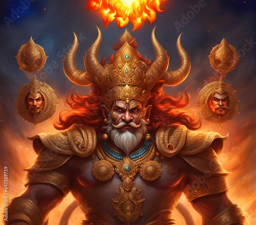 Portrait of asura king Ravana in Hindu mythology.