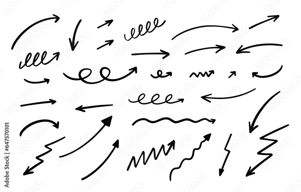 Hand drawn different direction arrows set icons Hand drawn different direction arrows set icons
