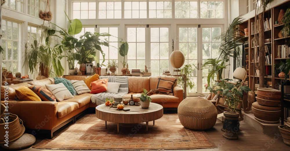 Fototapeta premium Bohemian Style: Relaxed, eclectic, and layered interiors with a mix of vintage and global-inspired accessories