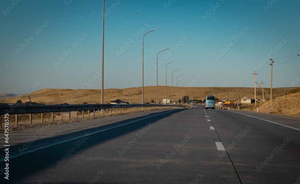 road in the morning, road with Mountain, Kazakhstan road and nature. High quality photo road in the morning, road with Mountain, Kazakhstan road and nature. High quality photo
