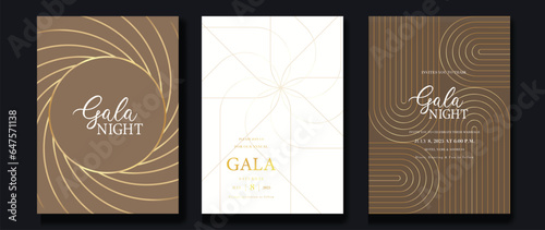 Luxury invitation card background vector. Golden curve elegant, gold line gradient on light color background. Premium design illustration for gala card, grand opening, party invitation, wedding.