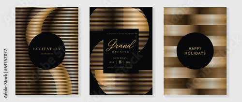 Luxury invitation card background vector. Golden curve elegant, gold line gradient on dark color background. Premium design illustration for gala card, grand opening, party invitation, wedding.