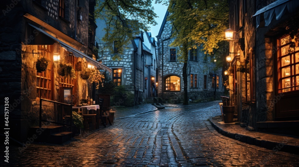 Obraz na płótnie Photo of a cozy street in Tallinn's Old Town. Estonia Saiakang Street in Old Tallinn w salonie
