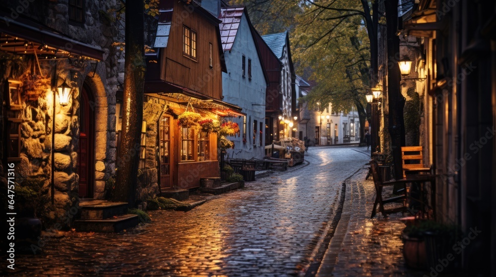 Photo of a cozy street in Tallinn's Old Town. Estonia Saiakang Street in Old Tallinn