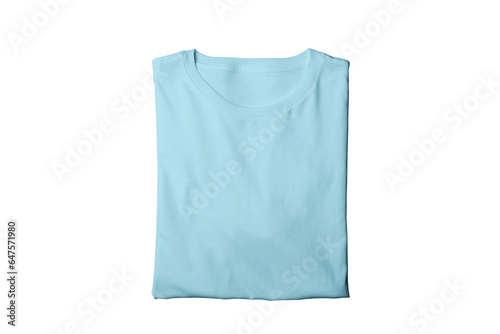 Blank isolated aqua folded crew neck t-shirt template
