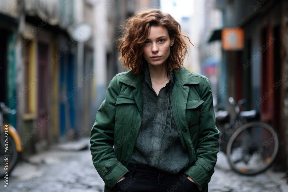 Fototapeta premium Young confident woman posing on a street