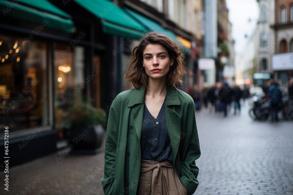 Young confident woman posing on a street