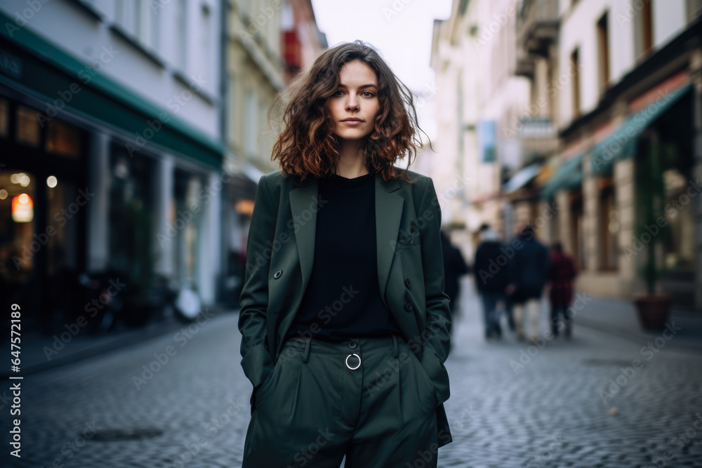 Young confident woman posing on a street