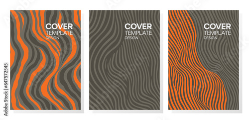 Fotografie Set of trendy minimalist dynamic meander lines cover design layouts