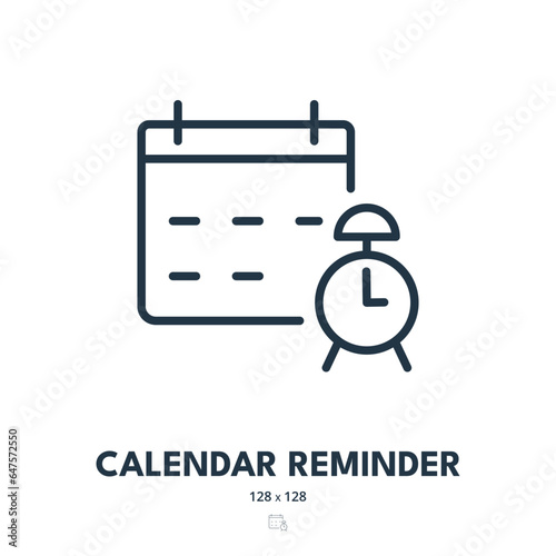 Calendar Reminder Icon. Date, Notification, Alarm. Editable Stroke. Simple Vector Icon
