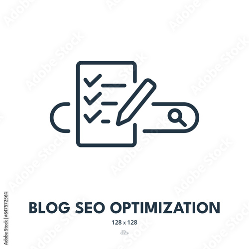 Blog SEO Optimization Icon. Search Bar, Website, Ranking. Editable Stroke. Simple Vector Icon