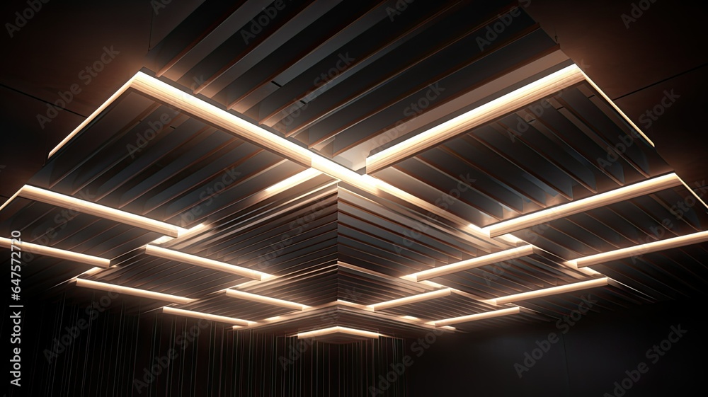 Obraz premium Stretch floating ceiling white with light lines.