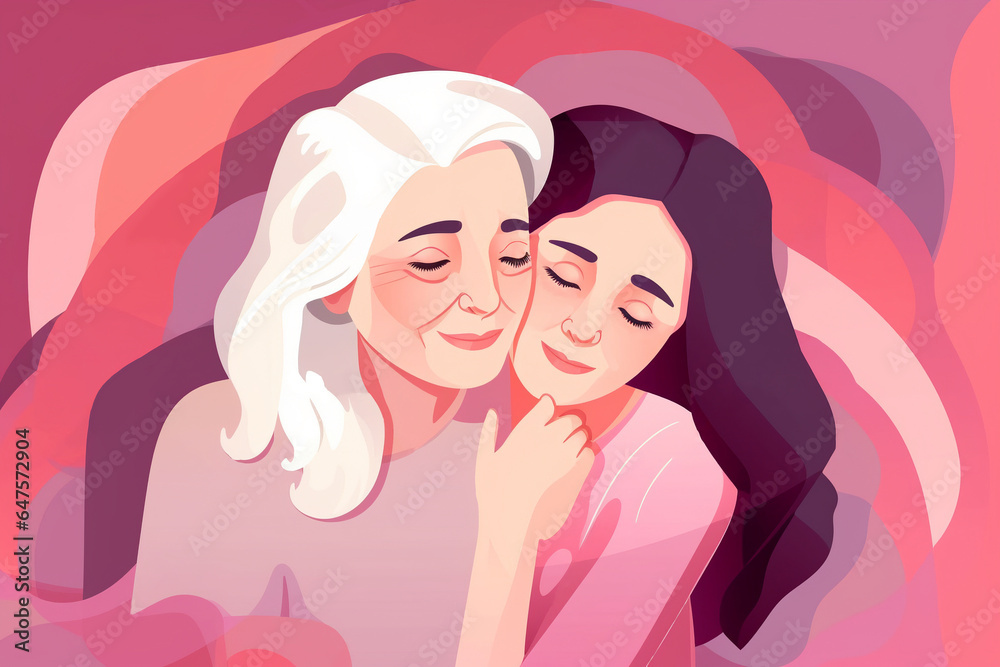 celebrating happy mother's day. old mother hugs adult daughter. Happy Mother`s Day Greeting Card. celebrating happy mother's day. old mother hugs adult daughter. Happy Mother`s Day Greeting Card.
