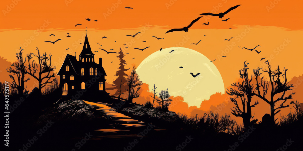 Cartoon landscape for halloween poster. Generative AI.