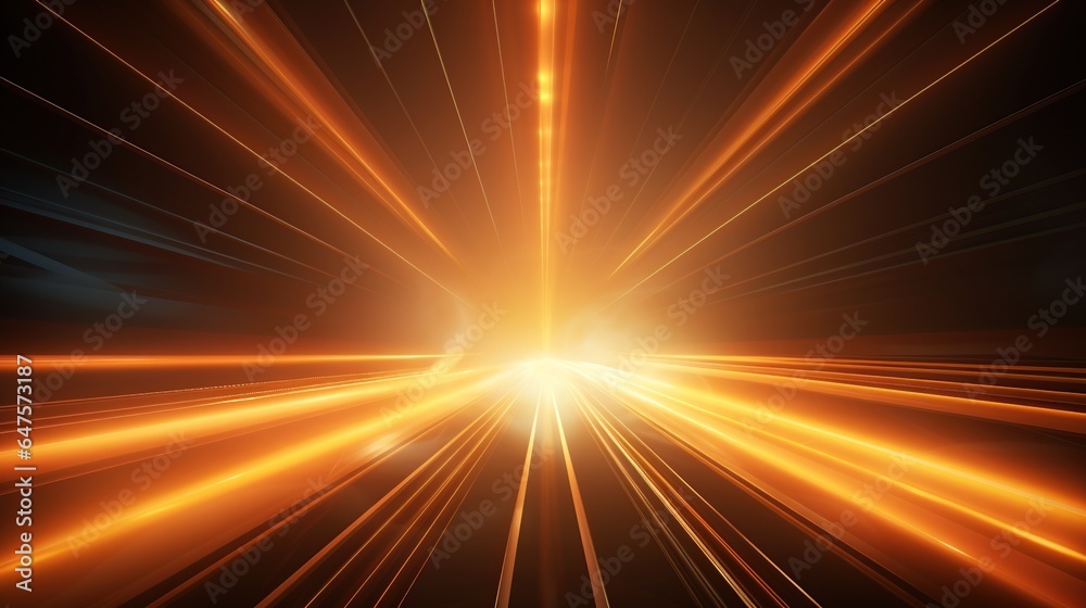 Digital science futuristic technology light rays stripes lines with yellow or gold light background. AI generated