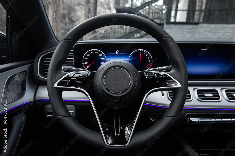 ar Interior - dashboard, player, steering wheel and buttons, speedometer and tachometer