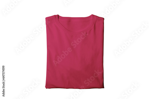 Blank isolated fuchsia folded crew neck t-shirt template