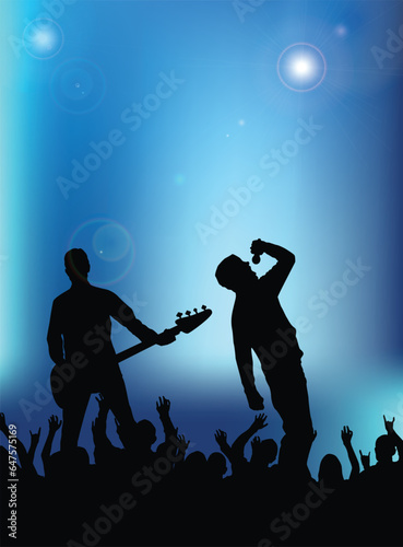 Alternative Band Musicians and Crowd at Concert Silhouettes
