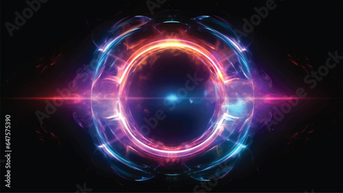 Foto Digital colorful light trails, lens flare neon light isolated on black backgroun