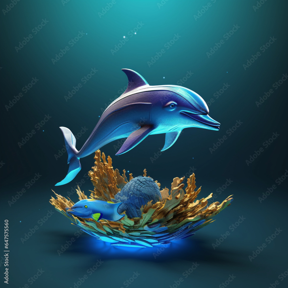Obraz premium cute and funny 3d dolphin fish