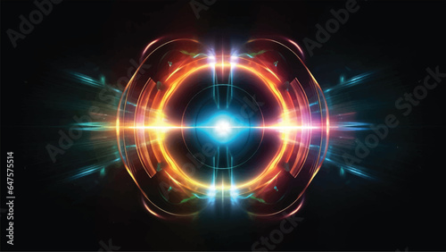 Digital colorful light trails, lens flare neon light isolated on black background for motion graphic or overlay digital business background