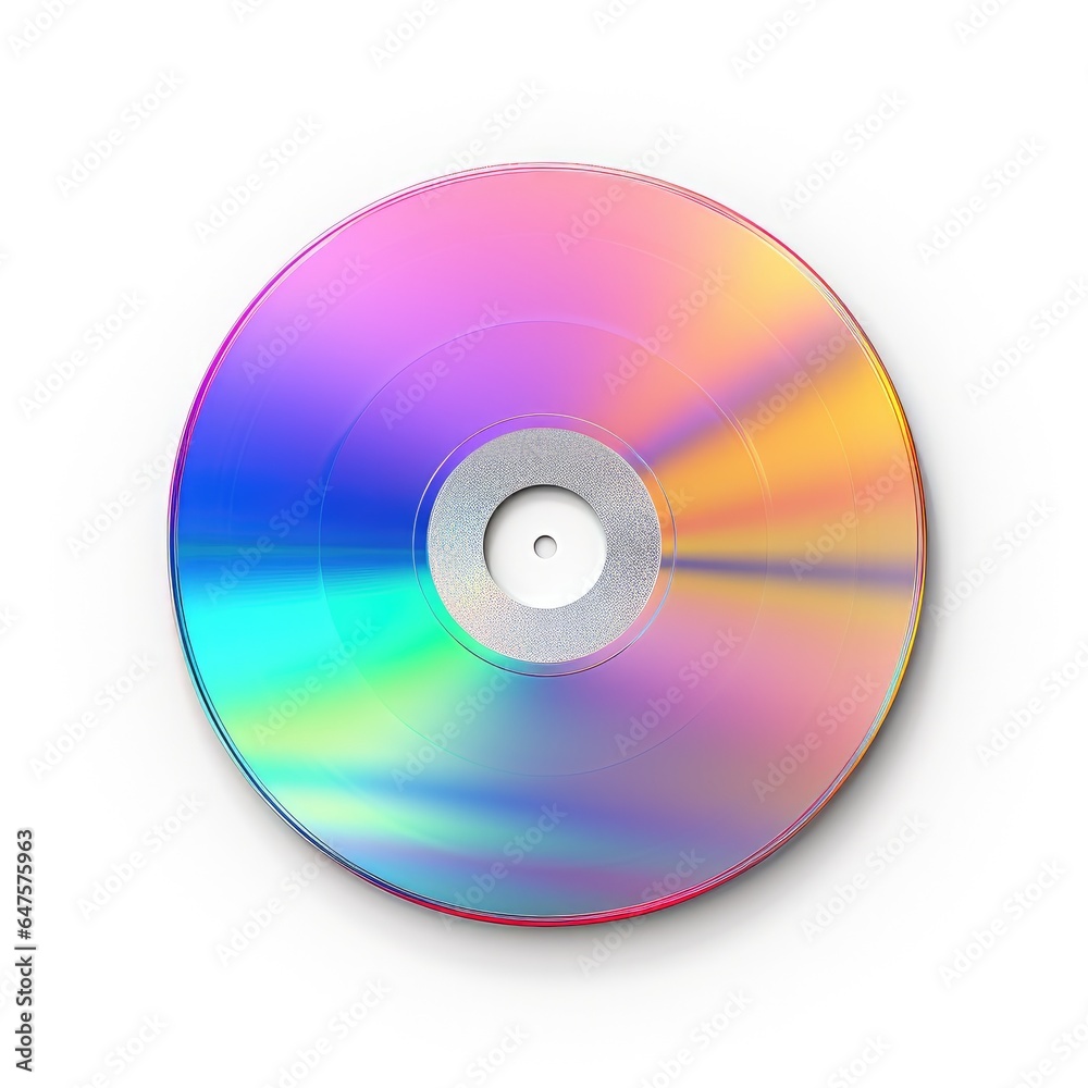 Color CD on a white background. Compact disc. Generative AI. Color CD on a white background. Compact disc. Generative AI.