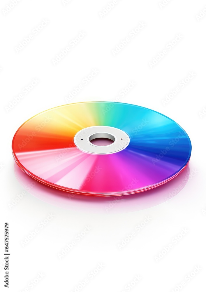 Color CD on a white background. Compact disc. Generative AI. Color CD on a white background. Compact disc. Generative AI.