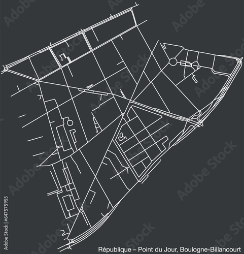 Detailed hand-drawn navigational urban street roads map of the BILLANCOURT – RIVES DE SEINE NEIGHBOURHOOD of the French city of BOULOGNE-BILLANCOURT, France with vivid road lines and name tag on solid