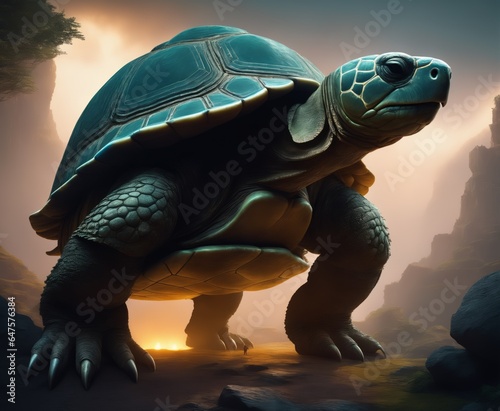 ancient giant creature shaped like tortoise has an extraterrestrial kingdom on top of it  fantasy