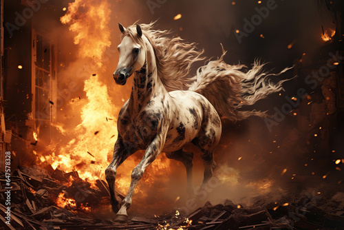 The horse  galloping on fire background, Fiery stallion, AI Generative. © Viktoriia