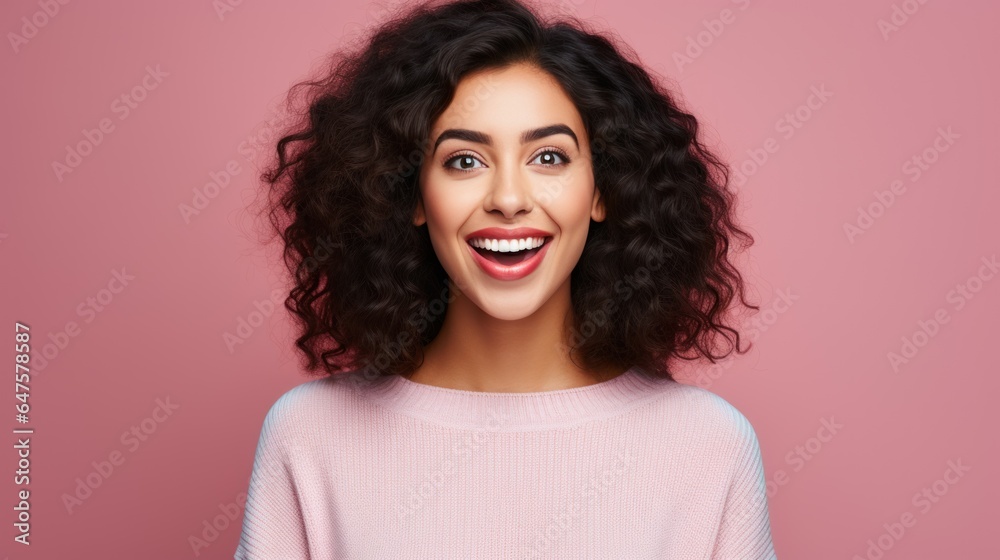 Charming cheerful young woman demonstrating advertising copy, blank space, bright blue background. Charming cheerful young woman demonstrating advertising copy, blank space, bright blue background.