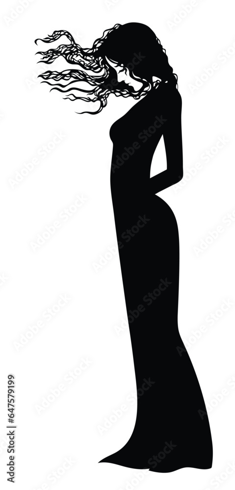 Silhouette of a girl with flowing hair