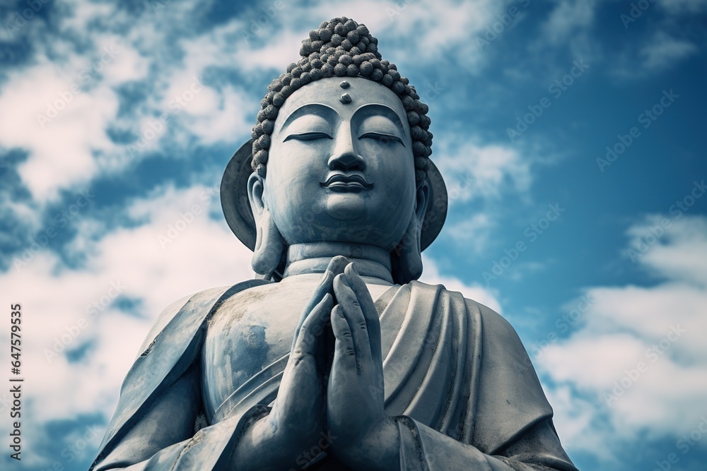 Buddha statue with blue sky and clouds background Buddha statue with blue sky and clouds background